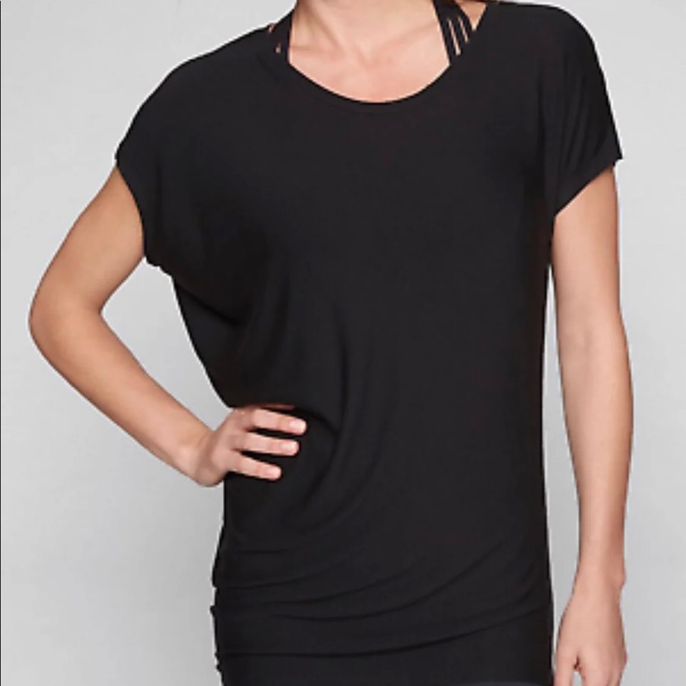 Athleta Figure Flattering Black Asymmetrical Short Sleeve Shirt